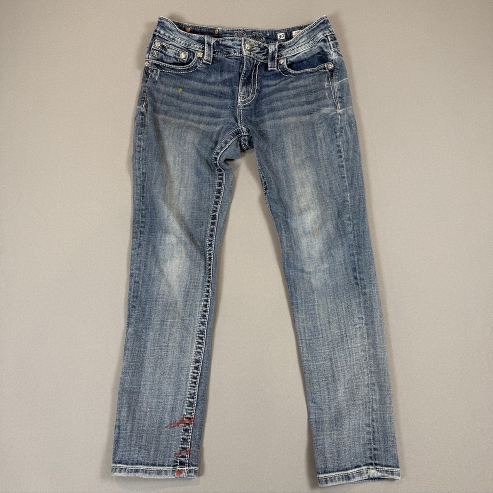 Miss Me Women's Distressed Blue Straight Leg Jeans - Picture 3 of 12